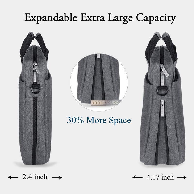 Voova Laptop Bag Case 17 17.3 Inch Computer Sleeve Messenger Bag with Shoulder Strap Expandable Waterproof Large Capacity Business Briefcase for Work Travel Fit 17-18â€ Laptop, Men Women, Gray - Image 3